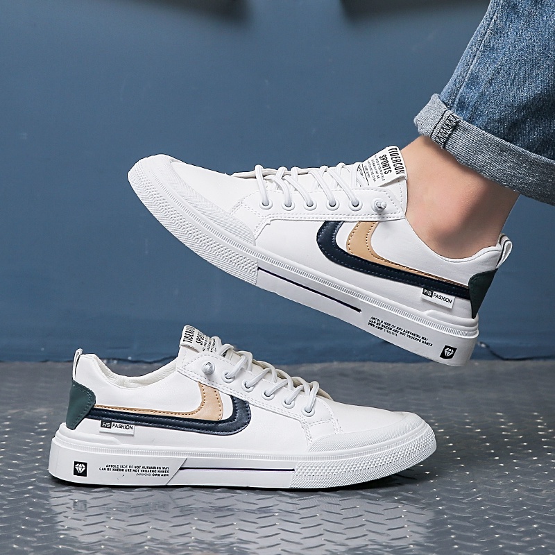 Mainland Sepatu Putih Sneakers Pria Bahan PU Fashion Casual Outdoor KSC112