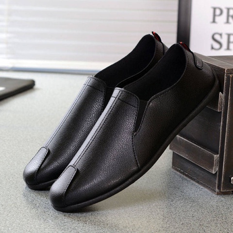 Sepatu Pria Slip on Casual Sepatu Kulit Hitam Formal Sepatu Kerja