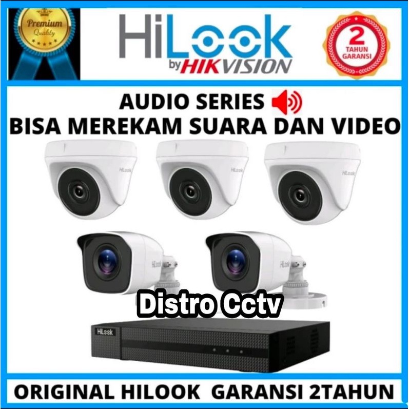 Paket Camera Cctv Hilook 8ch 2mp Audio Series Built-in Mic 5 Kamera Cctv Indoor Outdoor 2 MP Komplit Hilok 8 CH