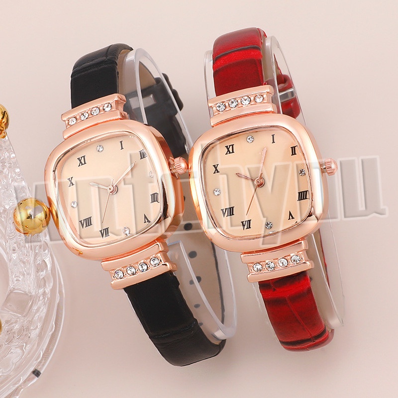 Jam Tangan Wanita A0187 Fashion Square Diamond Inlaid  Quartz Watches
