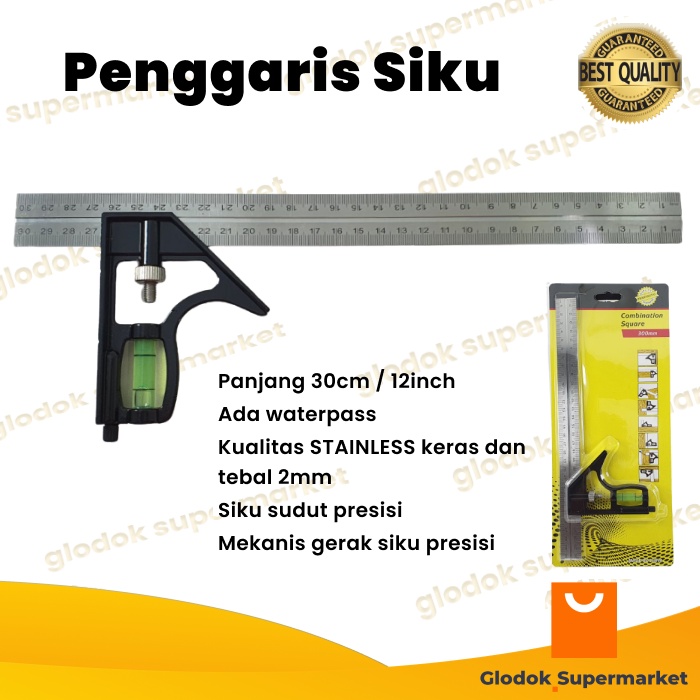 Penggaris Siku L Waterpass Combination Square Sorong Sudut Presisi 30cm