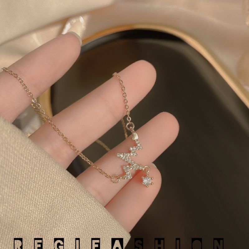 { COD } Kalung Titanium Wanita Korea Rantai Liontin Denyut Permata Cristal Kalung Titanium Asli Anti Karat Tidak Luntur