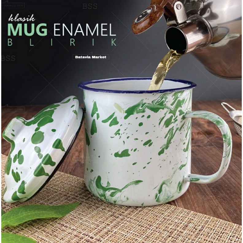 Mug Enamel Jadul Diameter 10 cm / Mug Stainless /Cangkir Stainless