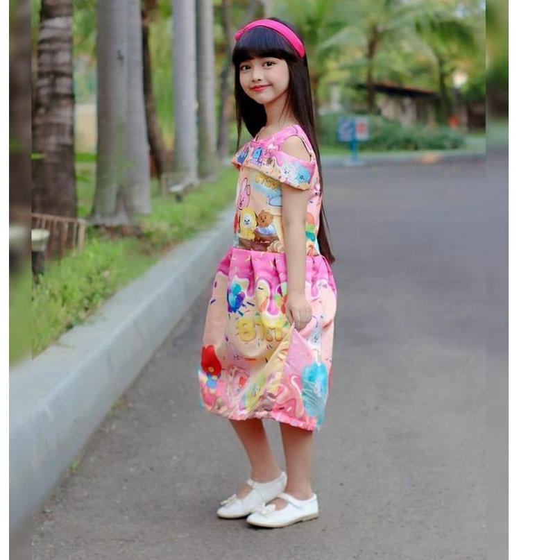 YM942 Dress anak pesta bridal / dress satin sabrina BTS BT21 DONNUT / baju pesta anak termurah 2021 