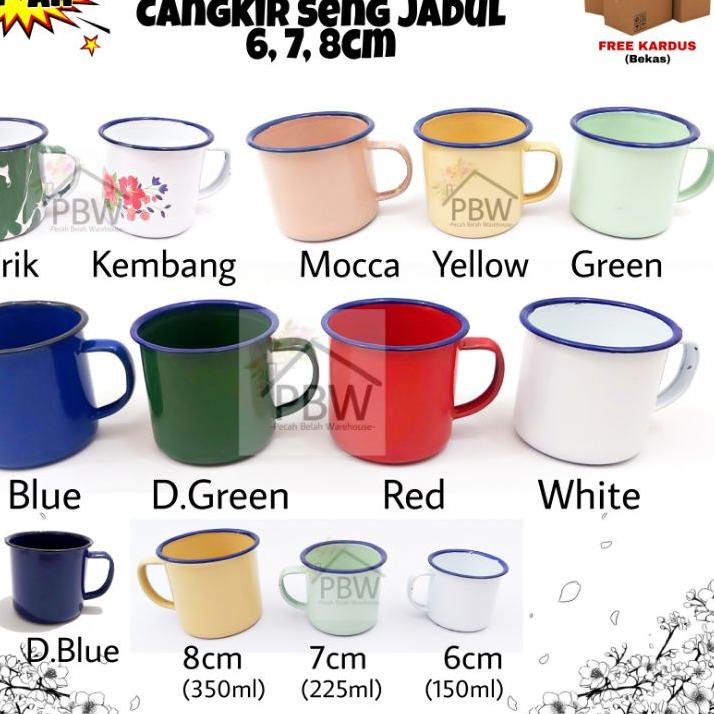 ㄼH Cangkir Seng Enamel Jadul 6cm 7cm 8cm Polos Bunga Blirik / Cangkir Jadul / Souvenir Cangkir BEST 
