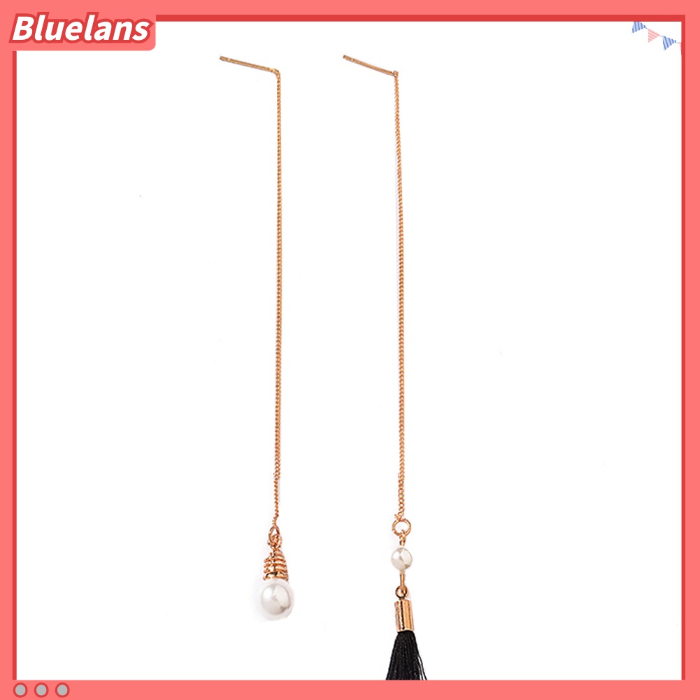 Anting Stud Rantai Panjang Rumbai Mutiara Tiruan Model Irregular Untuk Perhiasan