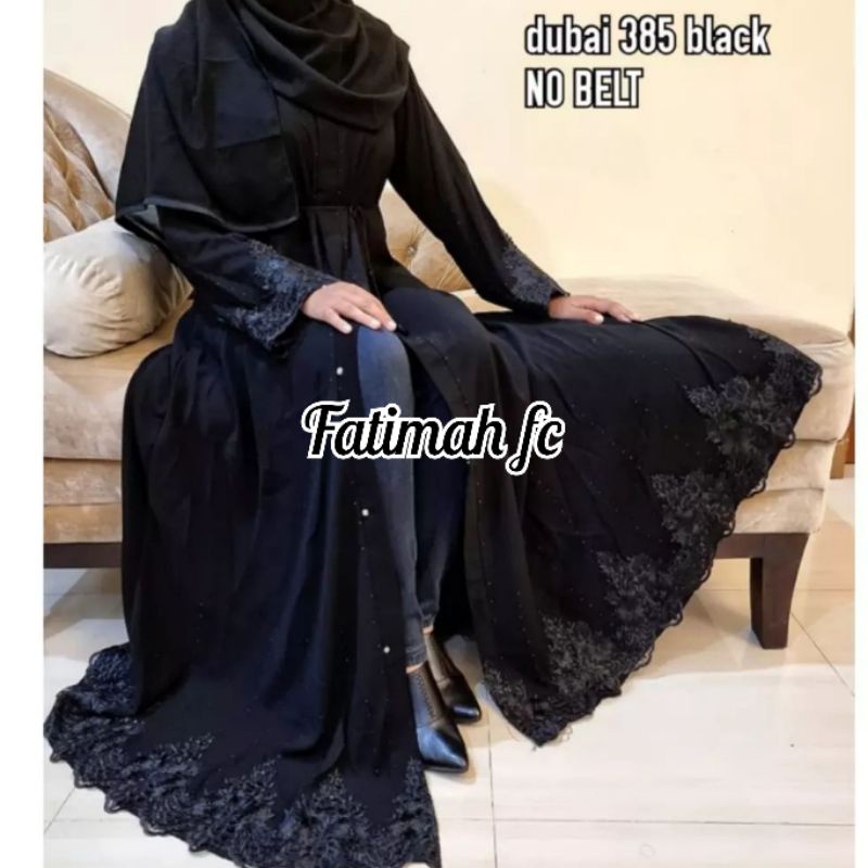abaya hitam manis, gamis hitam, Dubai 385 Hitam