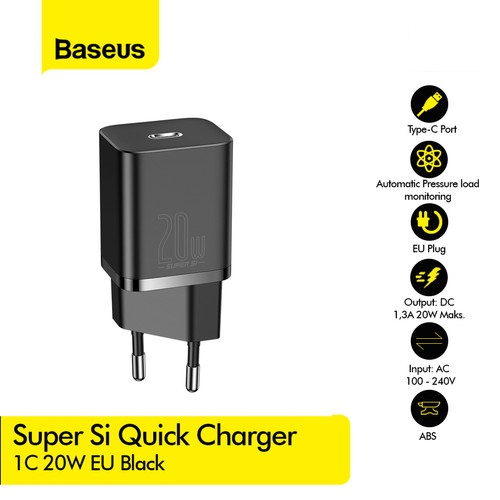 Baseus Kepala Charger iPhone 14 13 12 Pro Max Super Si Quick 1C 20W EU