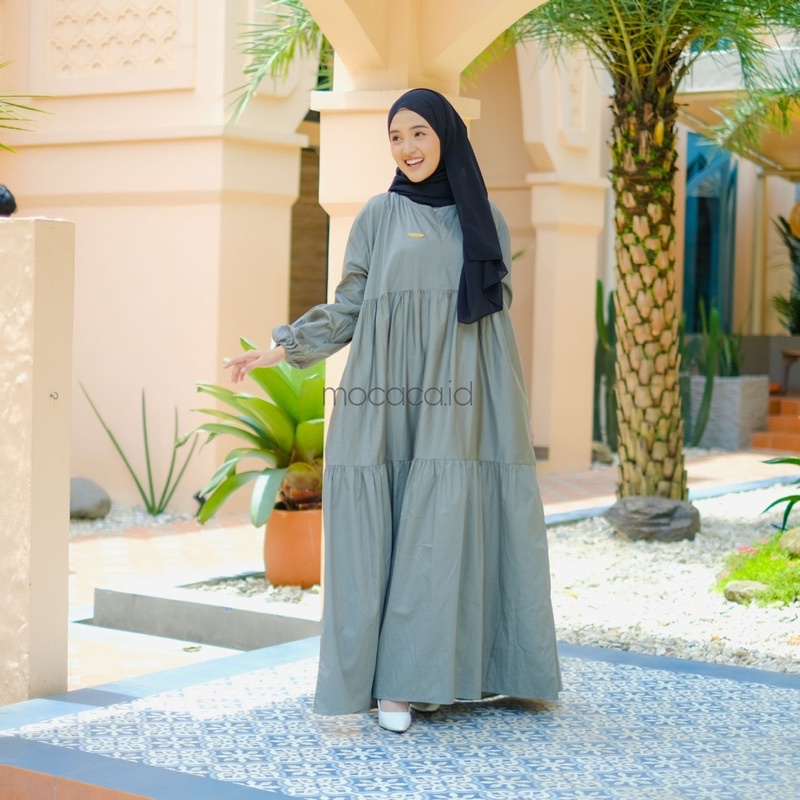Dress Remple Babydoll katun poplin premium lengan balon busui friendly polos adem hijau sage