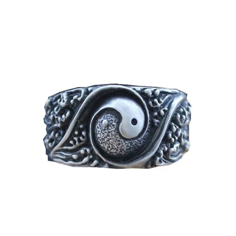 Cincin Yin Yang Taoist Kuno Bahan Perak