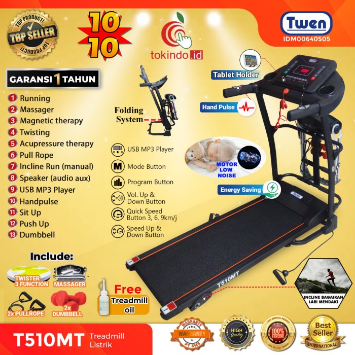 Treadmill Listrik Twen T500MT - MultiFungsi untuk Latihan Rumah