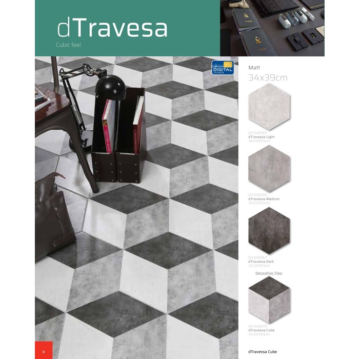 KERAMIK LANTAI 34X39 CM ROMAN HEXAGONAL DTRAVESA LIGHT GRADE A