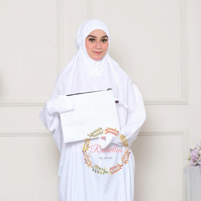 Free Ongkir Mukena Terusan Dewasa Travelling khadijah Katun Import Rachellea - Putih