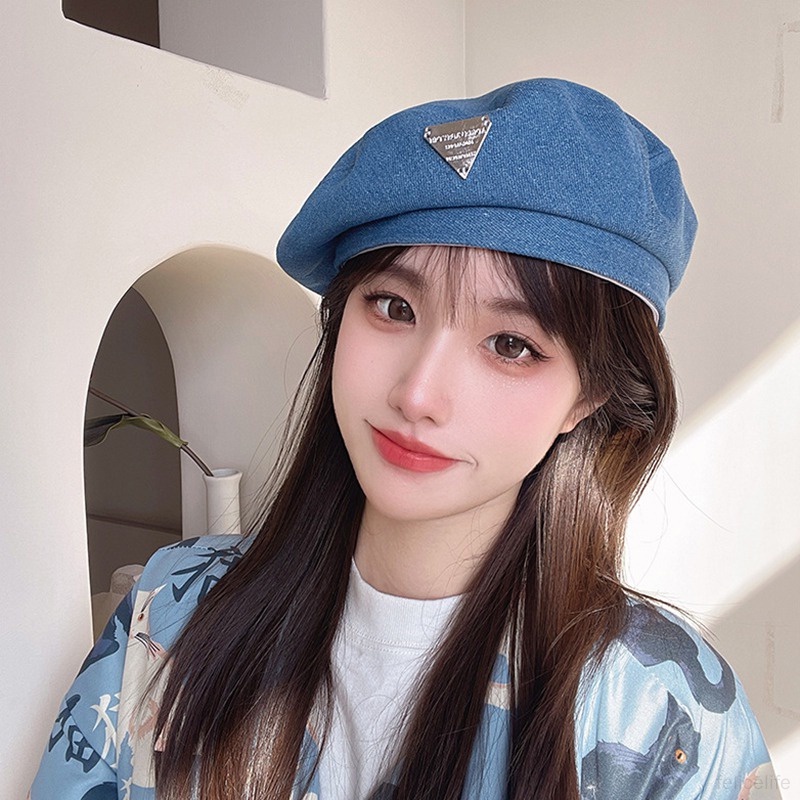 Topi Baret Bahan Denim Gaya Korea Untuk Wanita