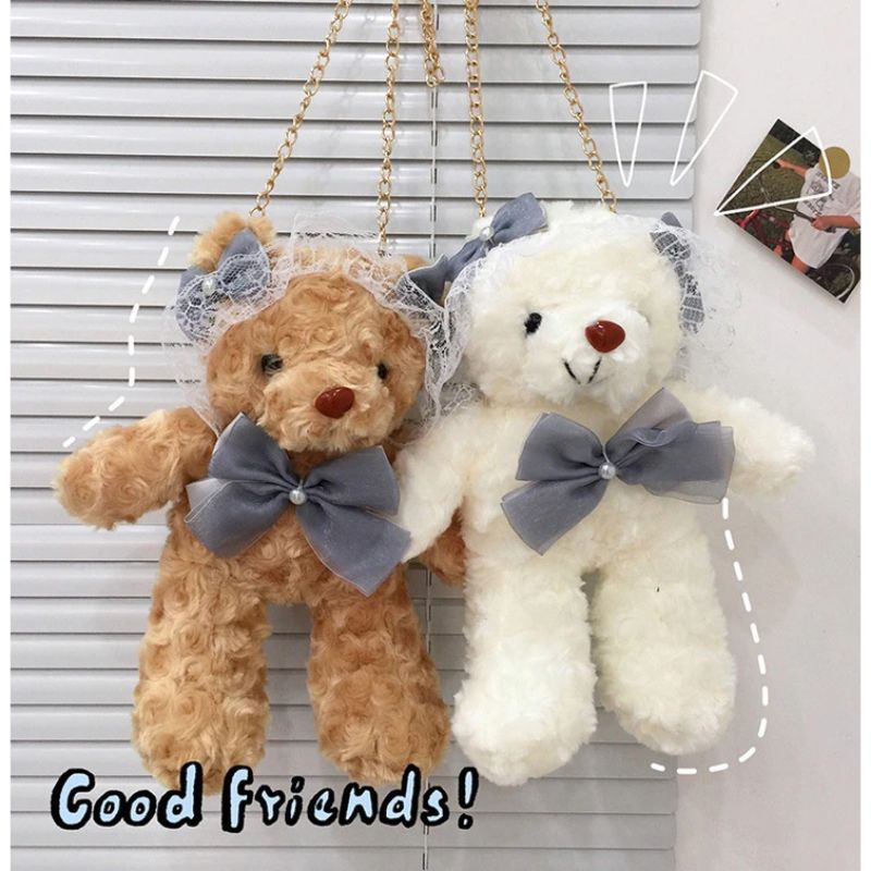 Tas Selempang Wanita Boneka Beruang Tedy Bear Rantai Vita Real Pict