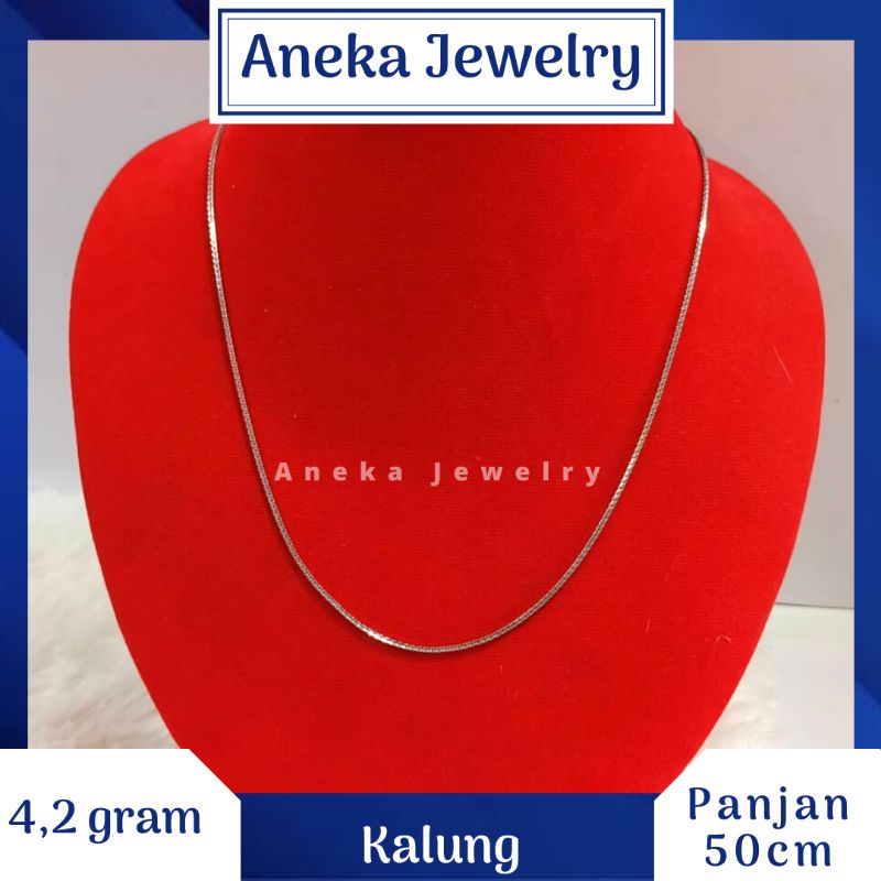 Kalung Italy Santa 50cm, Perak 925, Lapis Emas Putih