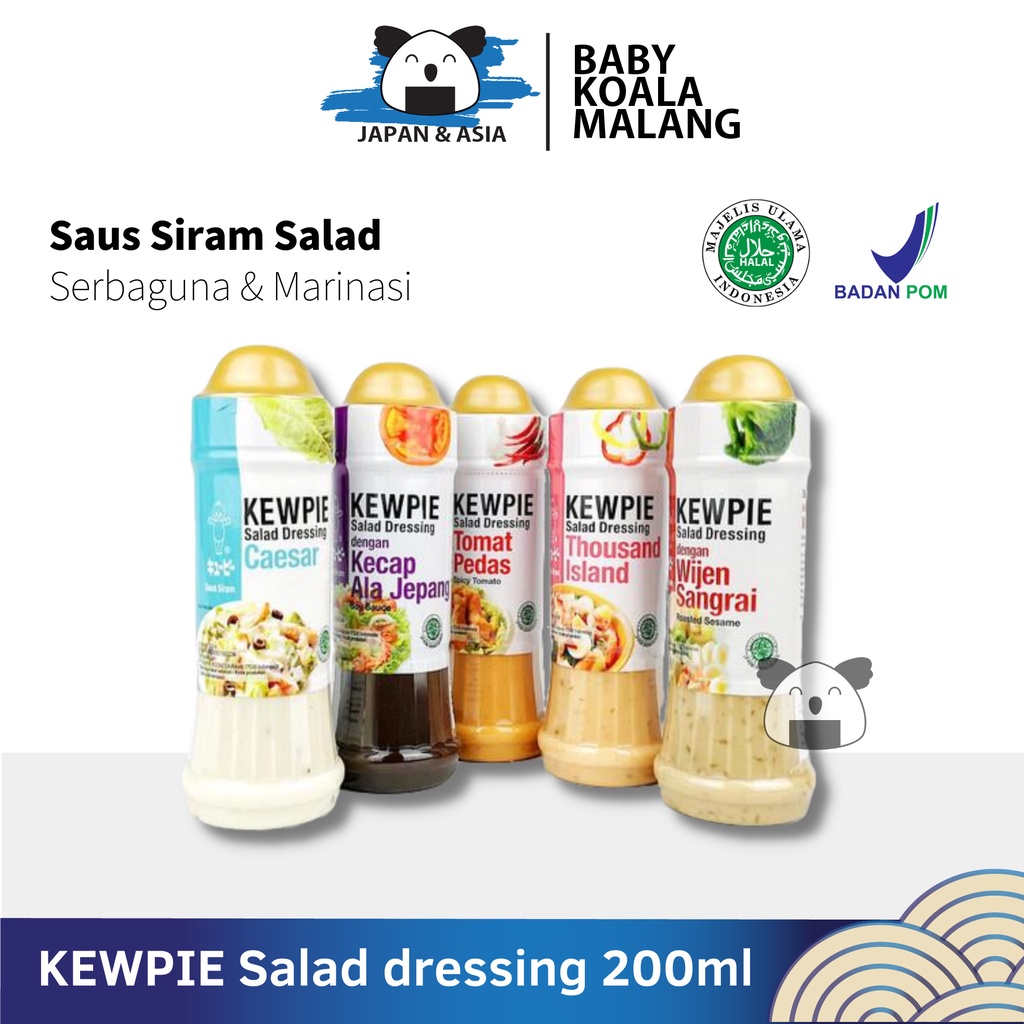 

KEWPIE Salad Dressing 200 ml Caesar, Tomat Pedas, Thousand Island, Kecap Jepang, Wijen Sangraiii