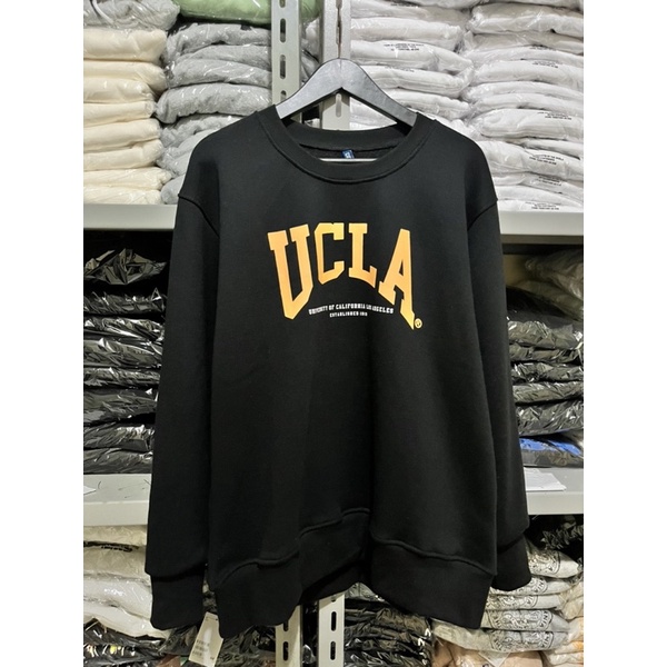 ( 8.8 ) Crewneck Sweatshirt H&amp;M Unisex Sablon Ucla Black Hitam, Flecee Katun Lembut Tebal, Free Papperbag