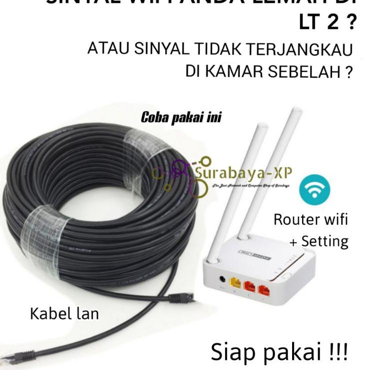 Menarik Paket Kabel LAN 30 Meter + Wifi Router untuk penguat sinyal