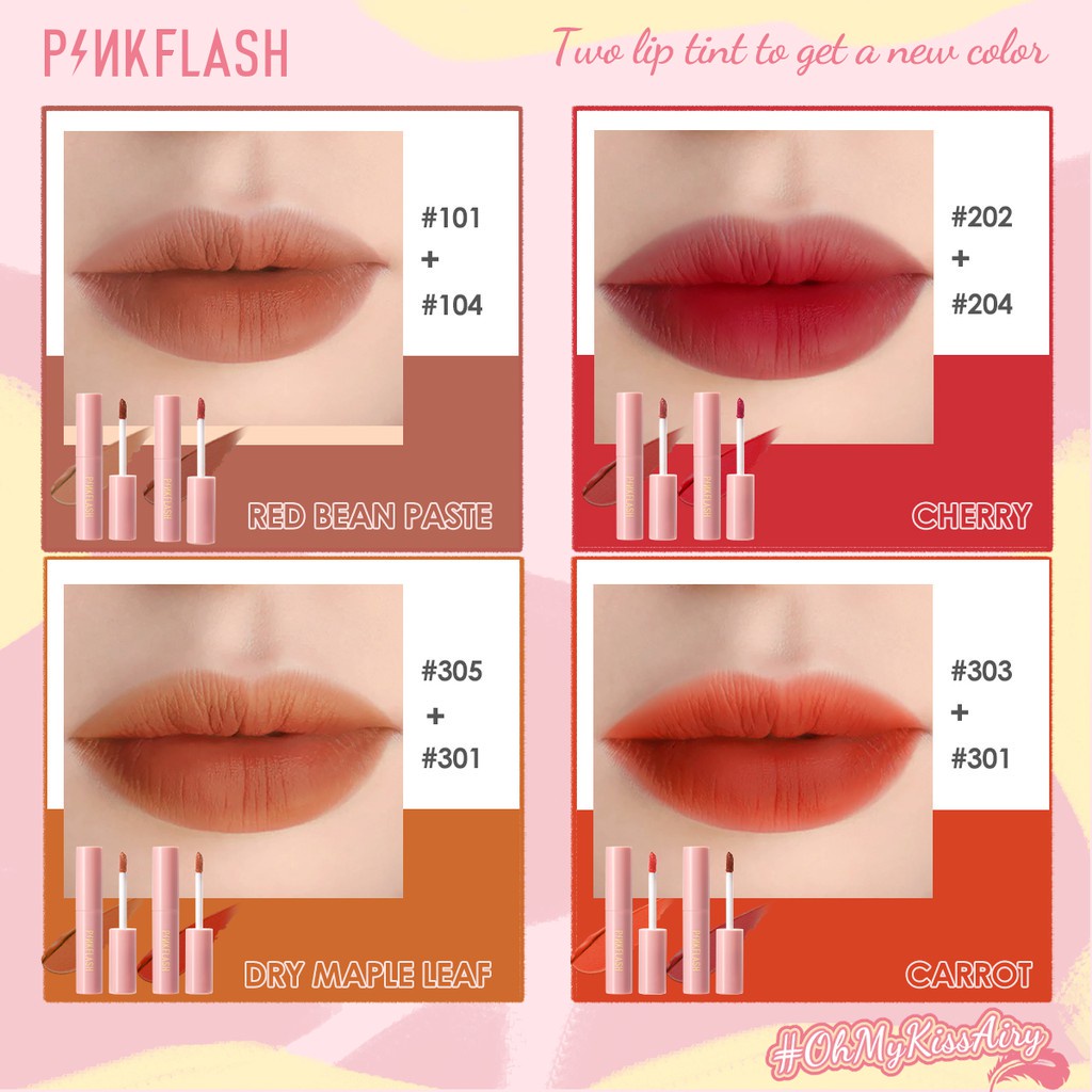 PINKFLASH OhMyKissAiry Kosmetik Kiss Air Soft and Comfortable Matte Liquid Lipstick Perawatan Bibir Pelembab Make Up