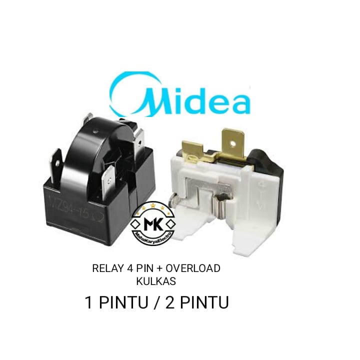 [BISA COD] Relay 4 Pin + Ptc Overload Kulkas 1 pintu / 2 pintu MIDEA
