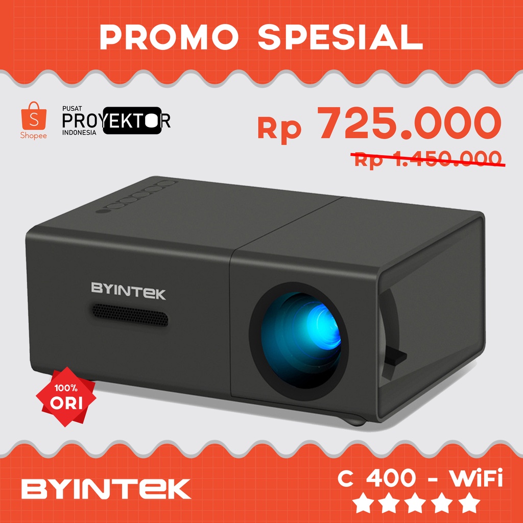 [PROMO SPESIAL] PROYEKTOR C400 WiFi BYINTEK | PRODUK ORIGINAL | 100% ORIGINAL | PROJECTOR PORTABLE |