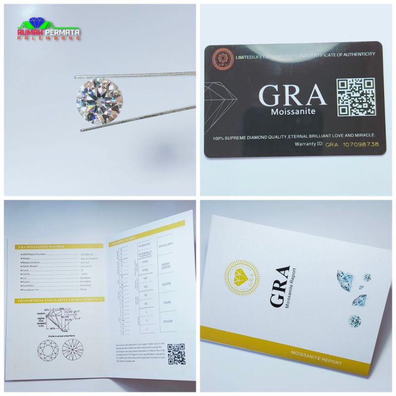 Batu Permata Moissanite GRA Sertifikat