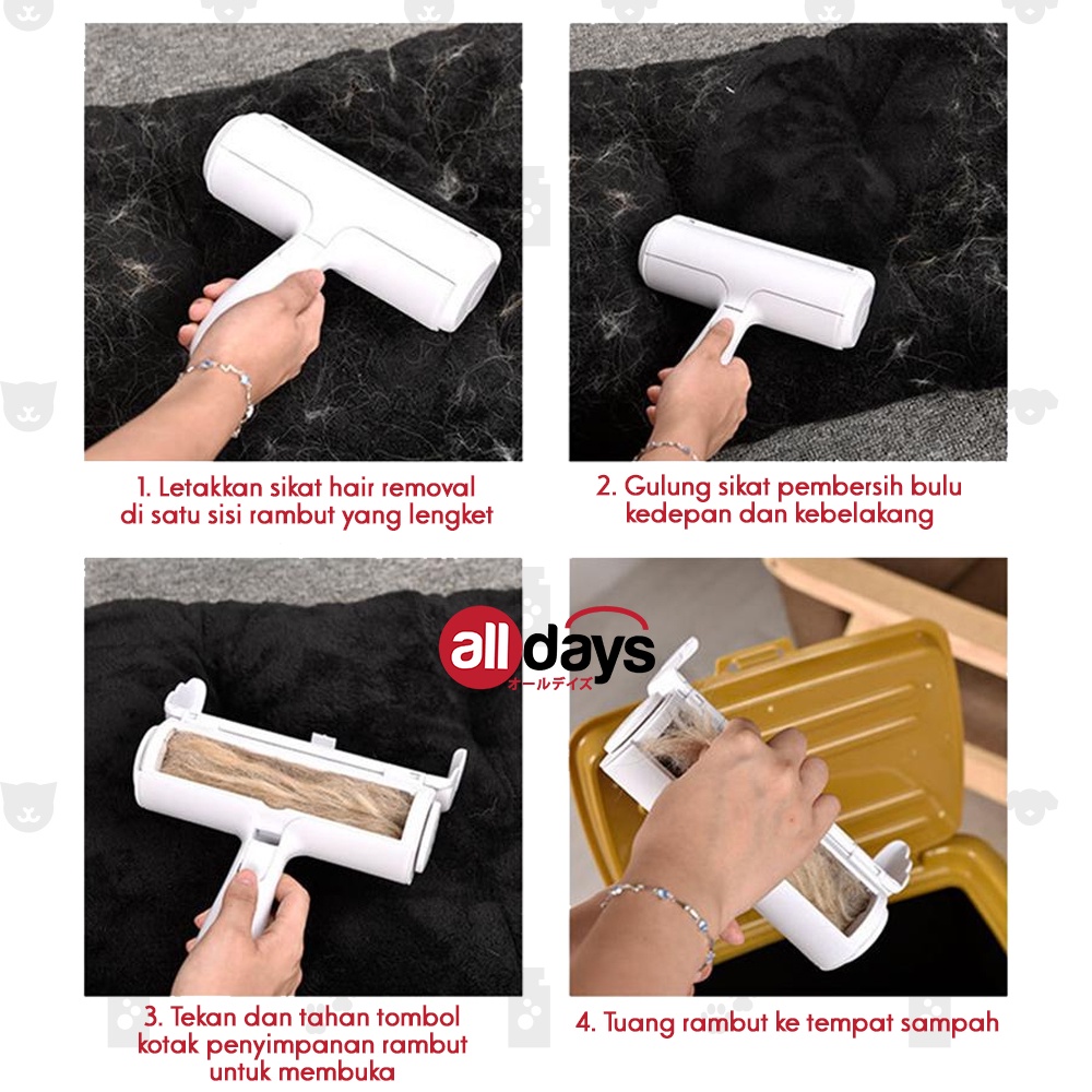 Alldays Sikat Pembersih Bulu Kucing / Anjing untuk Pakaian, Sofa, Tempat Tidur,dll / Lint Roller Portable jangka panjang / Reusable Pet Hair Removal