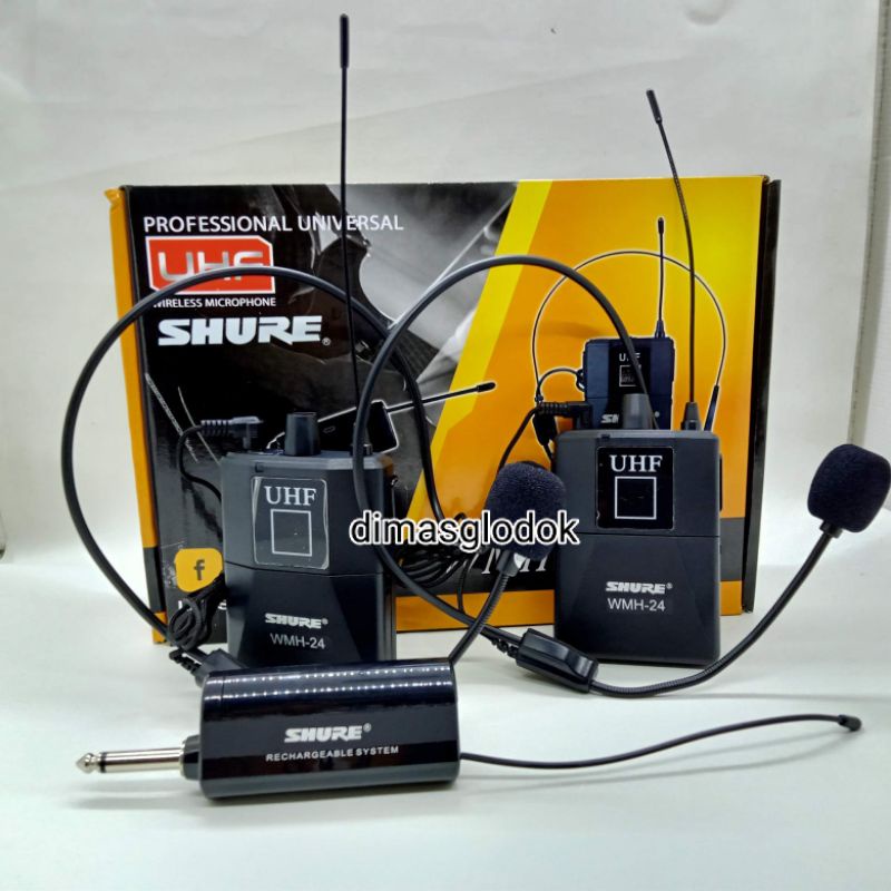 Mikropon Shure Wmh24 Wireless Mic Bando Headset isi 2 Mikrofon Senam Aerobic Mic Imam