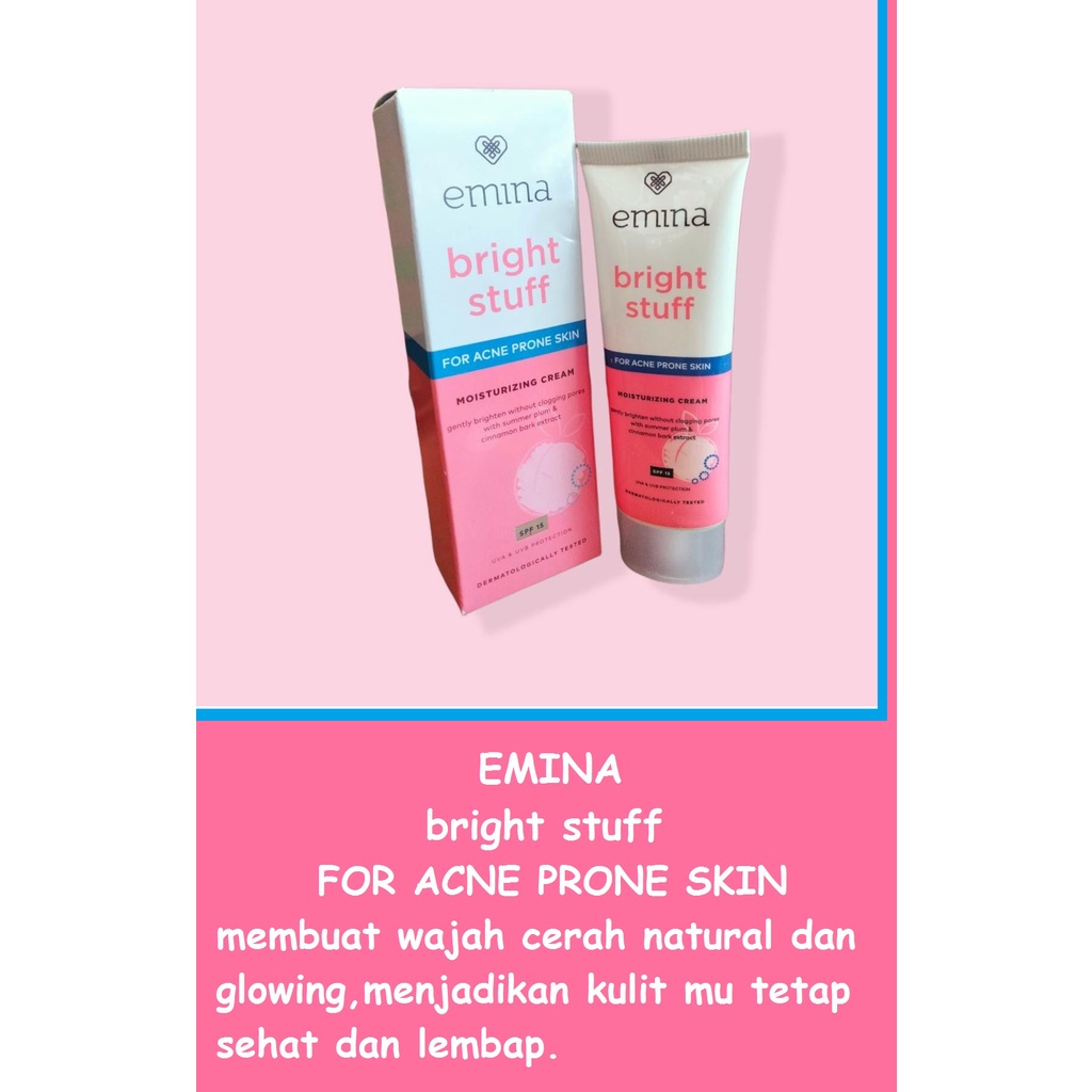 Emina Bright Stuff Moisturizing Cream 20 mL for Acne Prone Skin Pelembab Wajah Cerah Glowing Anti Kusam RUMAH CANTIK