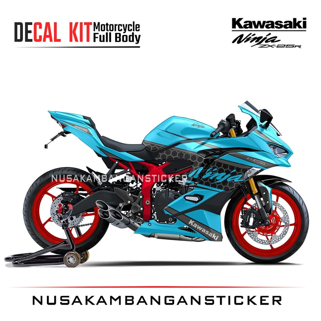 Stiker Decal Motor Kawasaki Ninja ZX 25R Full Body Authentic Biru Toska Grafis Racing Team Sticker V