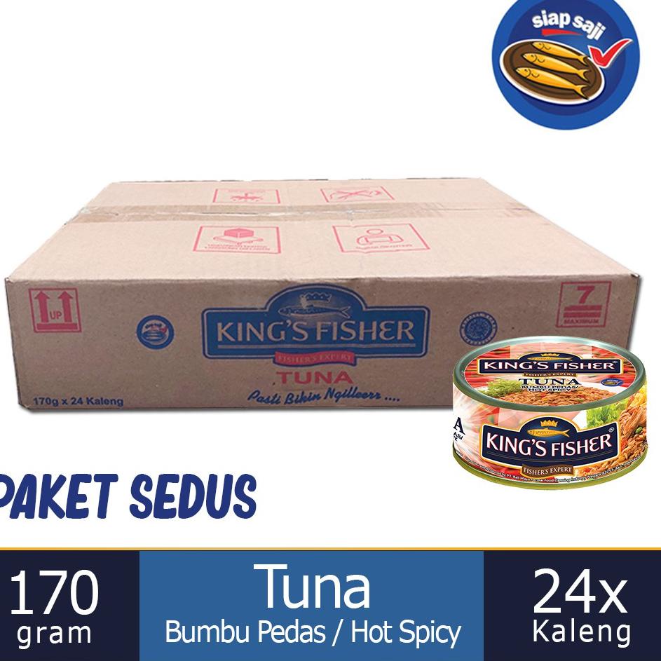 

Fresh--King's Fisher Paket 24 Pcs Tuna Canned Hot Spicy Daging Tuna Makanan Kaleng 170 gr