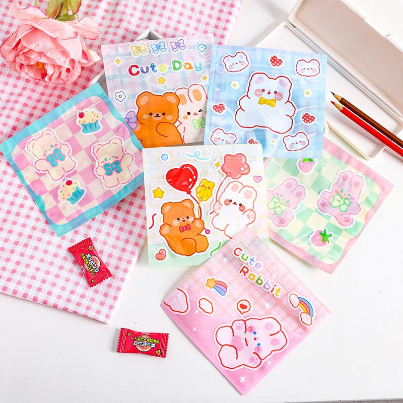 PLASTIK ZIPPER AESTHETIC 13x13 KEMASAN PERMEN CUTE BEAR RABBIT ZP13-01