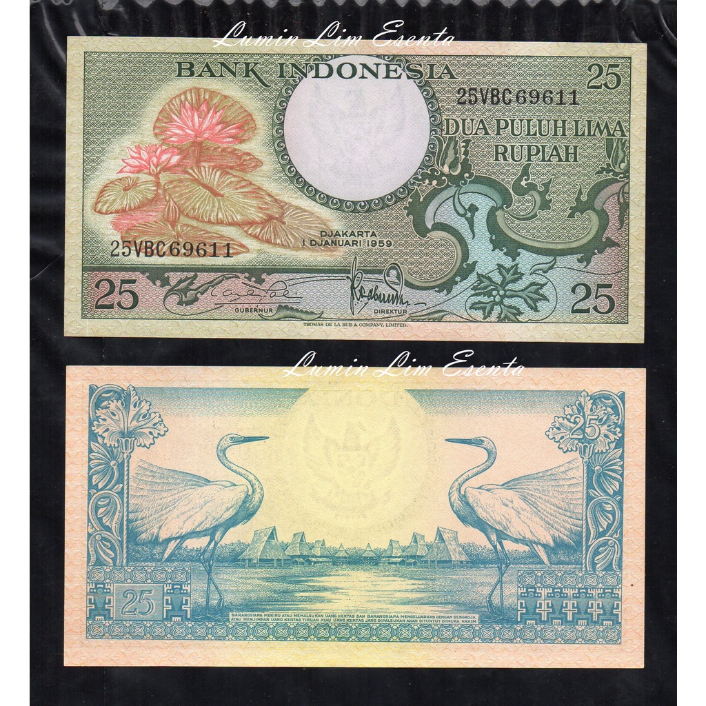 Per 1 Lembar uang Kuno Indonesia 25 Rupiah 1959 UNC Mulus Gress