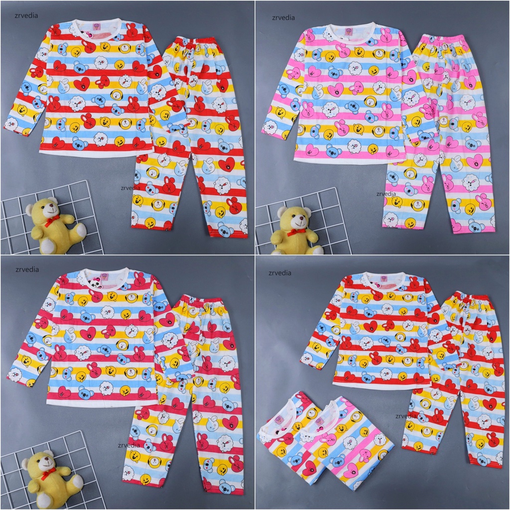 Piyama Karakter 9-10 Tahun / Baju Tidur Piyama Anak Perempuan Bahan Kaos COD Adem Lengan Celana Panjang Import Kaos ZR-Vedia