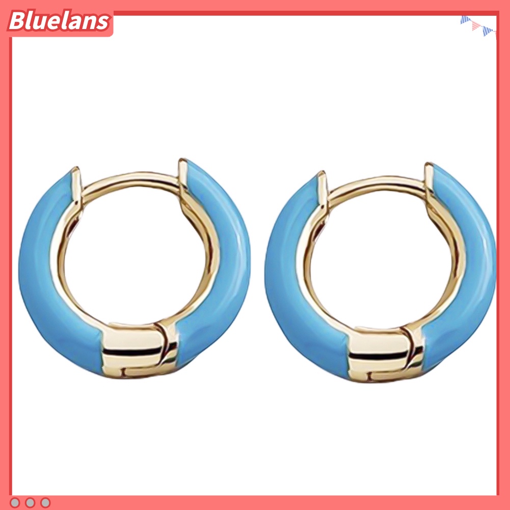 Bluelans Women Fashion Color Block Circle Charm Enamel Huggie Earrings Party Jewelry Gift