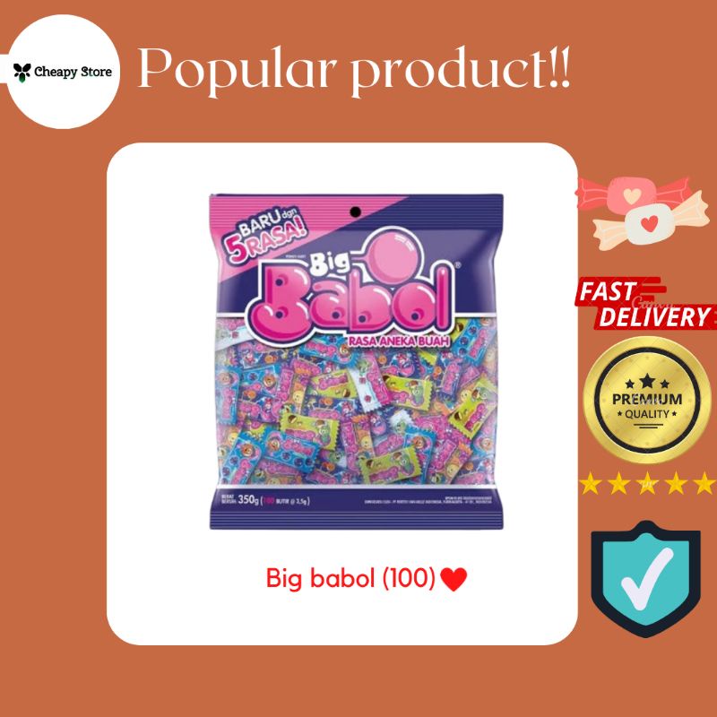 

Big babol rasa aneka buah (5 rasa) ukuran lebih besar ( permen karet ) isi 100pcs