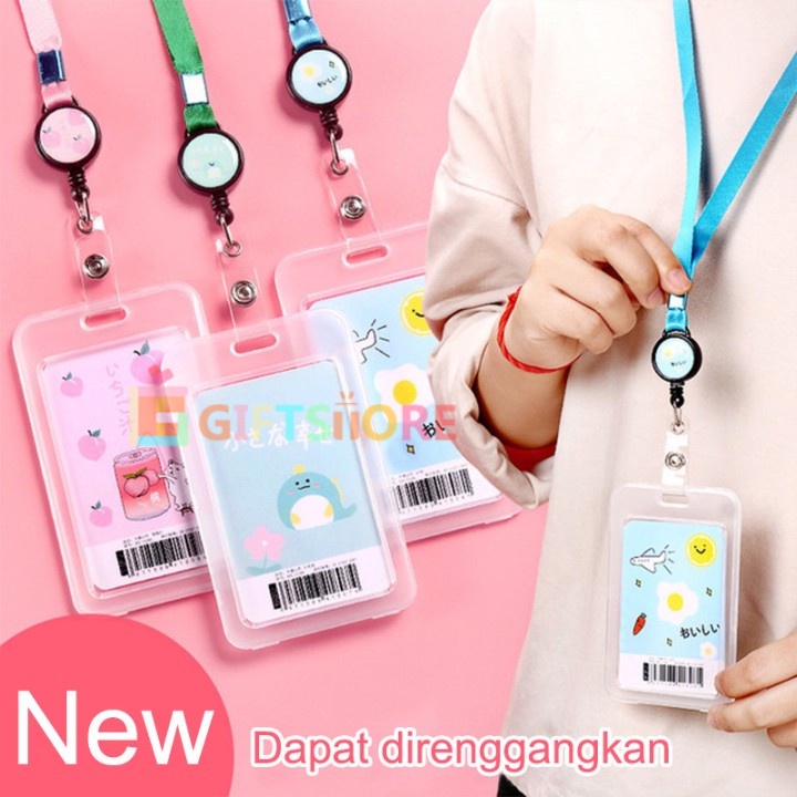 

✨Name Tag Karakter / Name Tag Motif ID Card Holder/ name tag lucu / TEMPAT KARTU NAMA / Motif Doodle Warna Putih/Pink/Biru Lanyard Bisa Ditarik gs