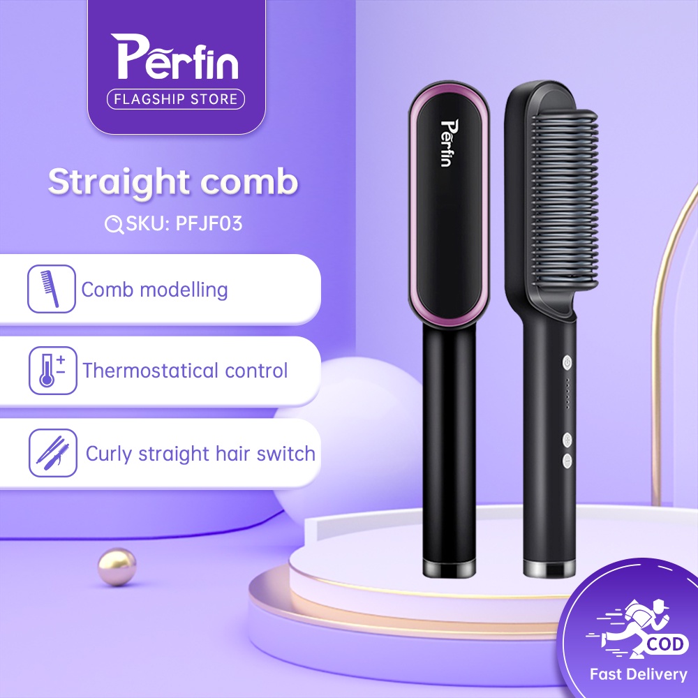 Perfin PFJF03  Pelurus Rambut Catok Sisir Listrik Hair Straightener Curler 2 in 1