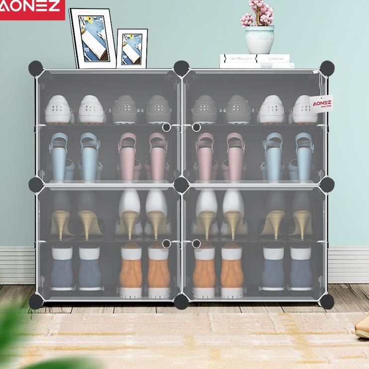 Stok Terbatas Aonez Rak Sepatu Anti Debu 2 Kolom 4 Layer Tebal Shoe Rack Portable Serbaguna Kotak Se