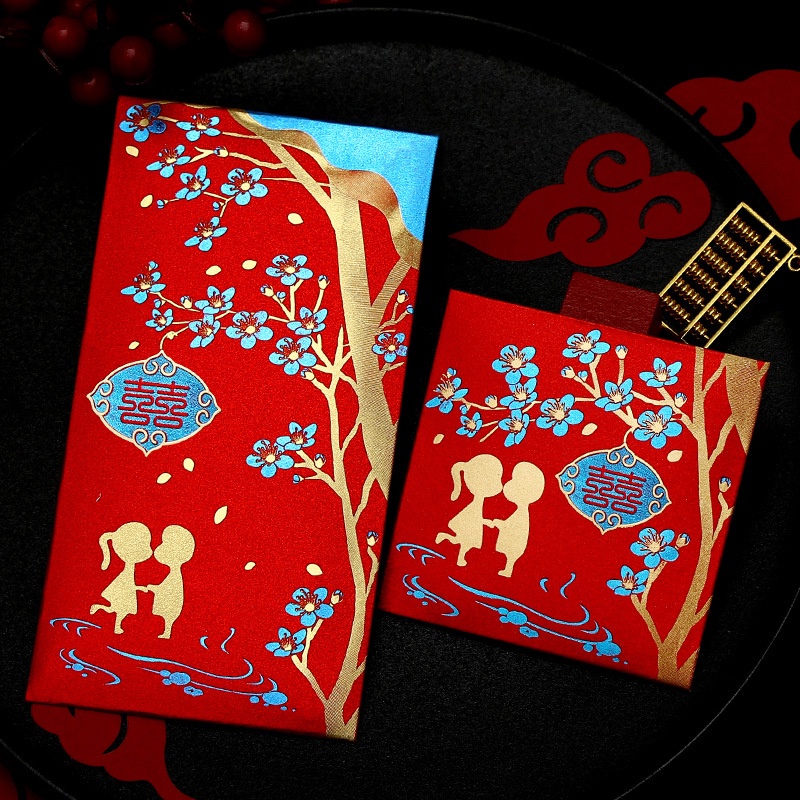 10pcs / Pak Amplop Angpao Merah Gaya Cina Untuk Pesta Pernikahan / Tunangan