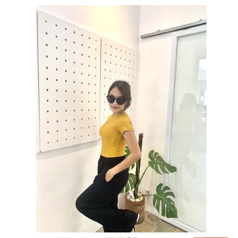 FC - Kaos Crop Top Turtle Neck Double Layer / Crop Top Polos / Crop Top Wanita