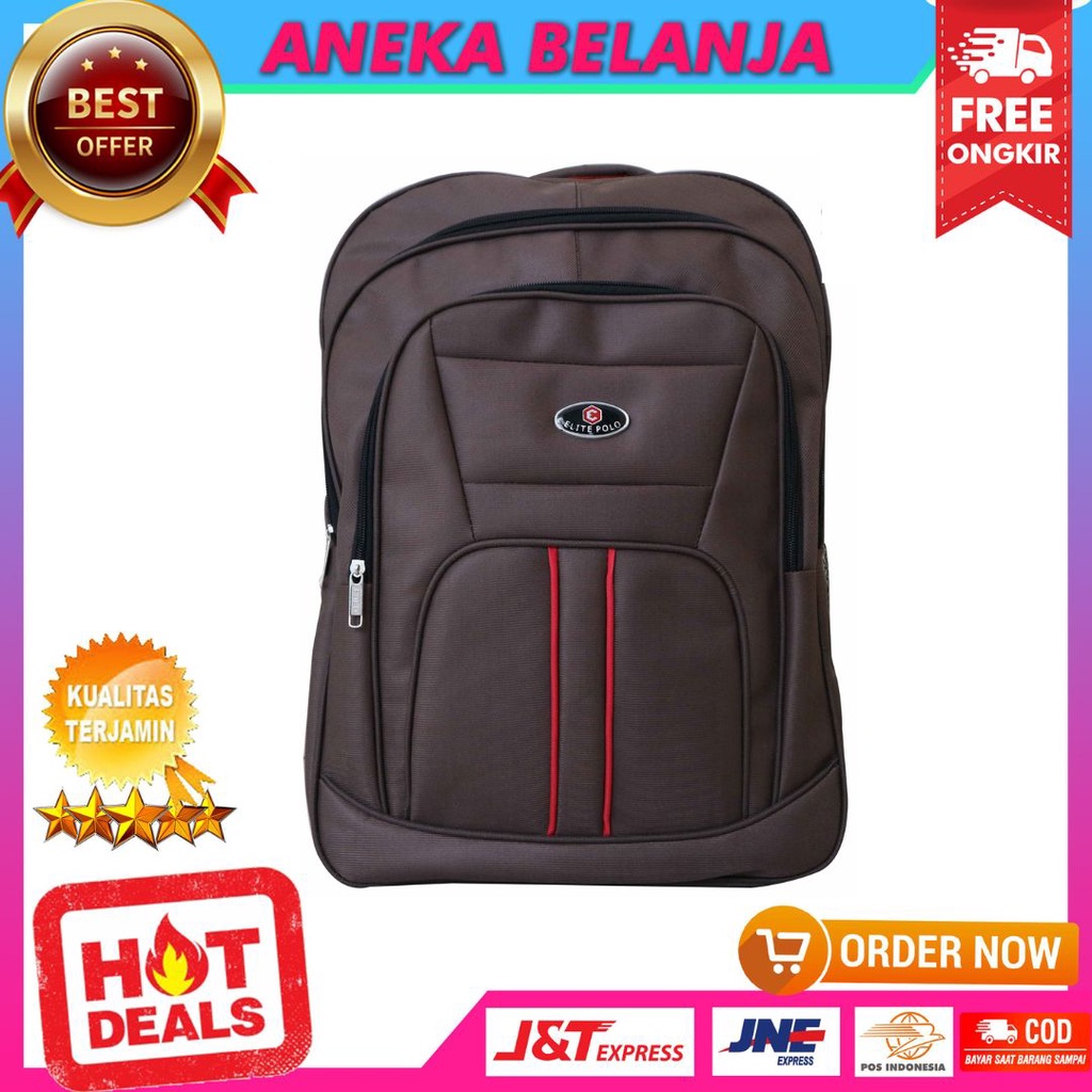 Tas Ransel Elite Polo Original Coklat Backpack Pria Kerja Kuliah Dinas Diklat Grosir Ecer Pemerintah