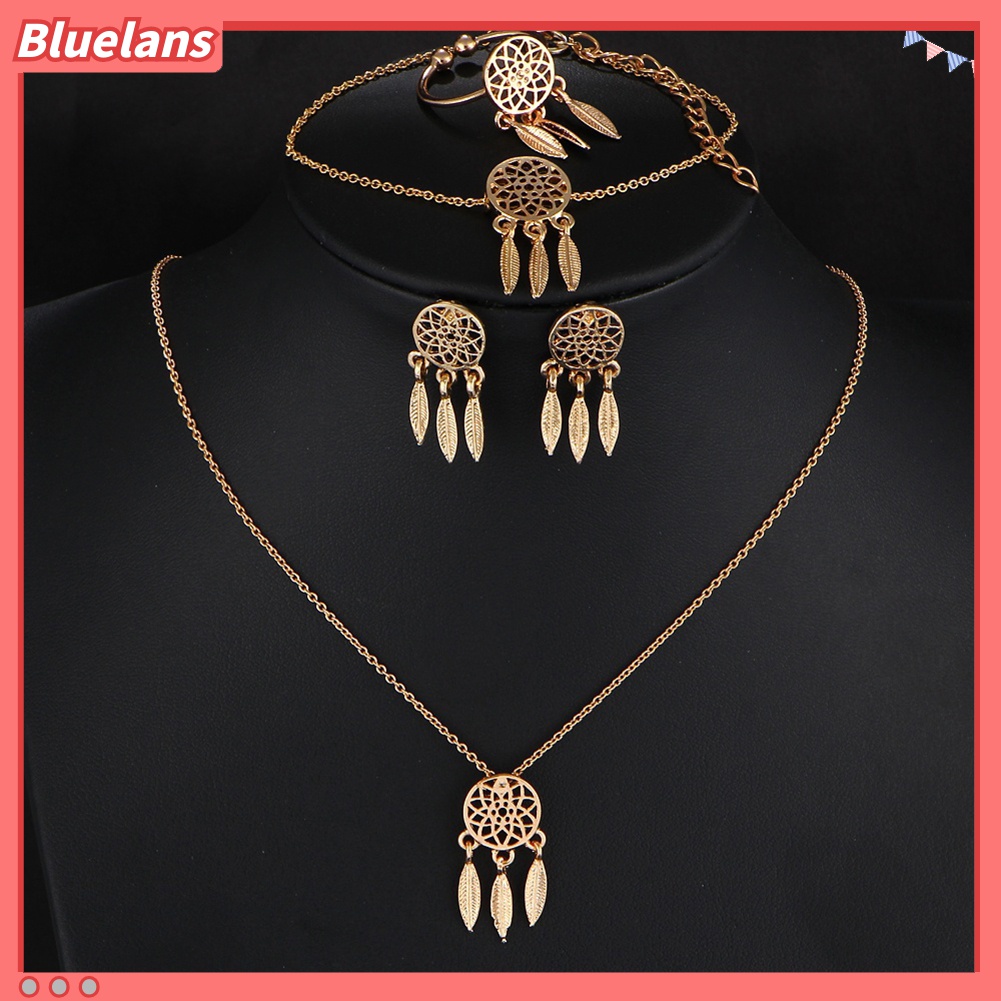 Set Perhiasan Kalung Anting Cincin Dan Gelang Desain Dream Catcher Aksen Hollow Untuk Wanita