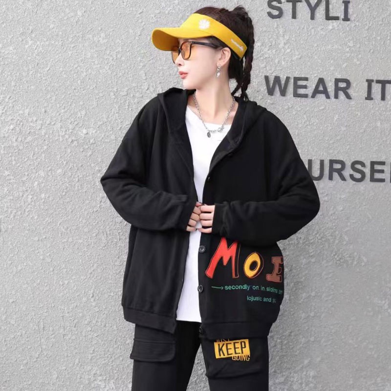 SWEATER WANITA BAGIAN PANJANG MAHASISWA UKURAN EKSTRA BESAR KATI PLUS BELUDRU TEBAL SWEATER DICETAK 