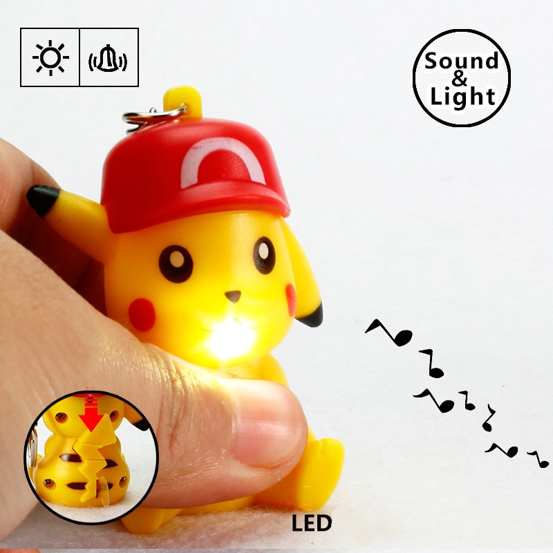 Takara TOMY Gantungan Kunci Boneka Pikachu Dengan Lampu LED + Suara