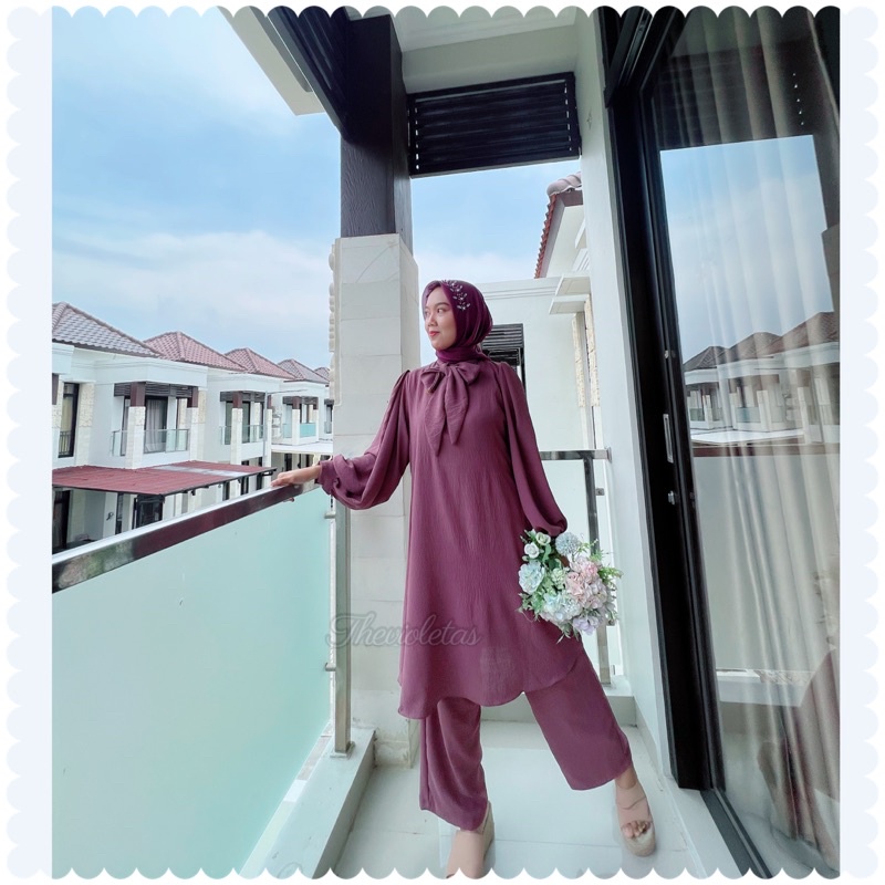 Middle Set Long Tunik Shimmer Silk Twill Original Import