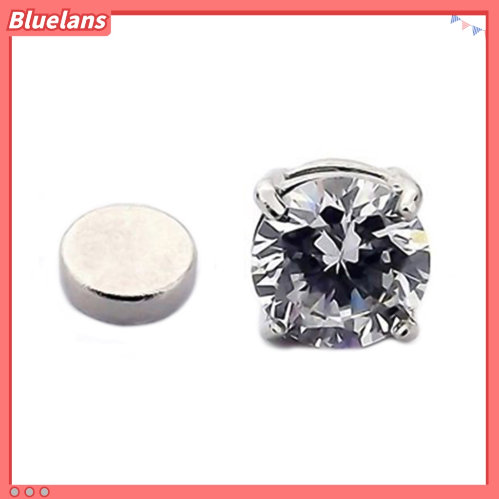 Bluelans Earrings 4 Claws Design Non-Piercing Alloy Magnet Rhinestone Inlaid Ear Stud