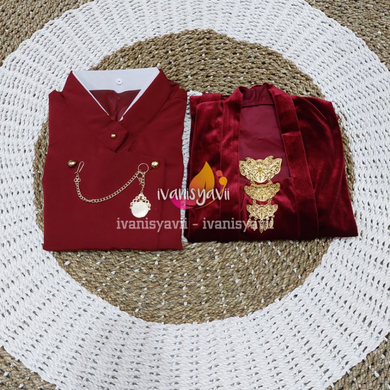 [1 Set] Beskap + Kebaya / Warna Maroon || Atasan Baju Prewedding