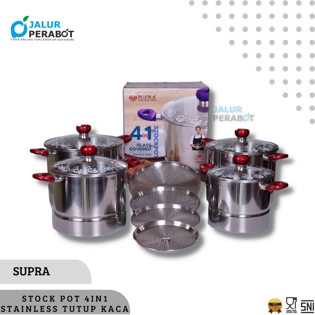 Supra Panci Stainless stockpot Steamer 4in1 / Tutup Kaca